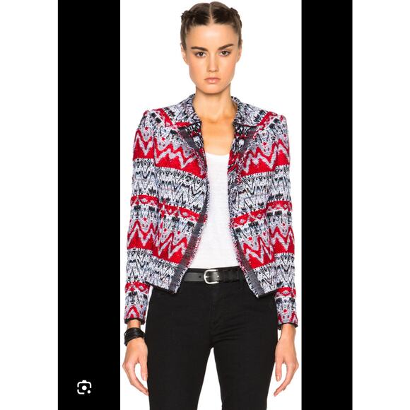 IRO Kroe Red Tweed Tapestry Short Cropped Jacket Small - Picture 12 of 12